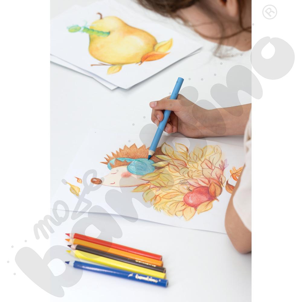 Kredki trójkątne Bambino w drewnianej oprawie - zestaw stolikowy, 144 szt.