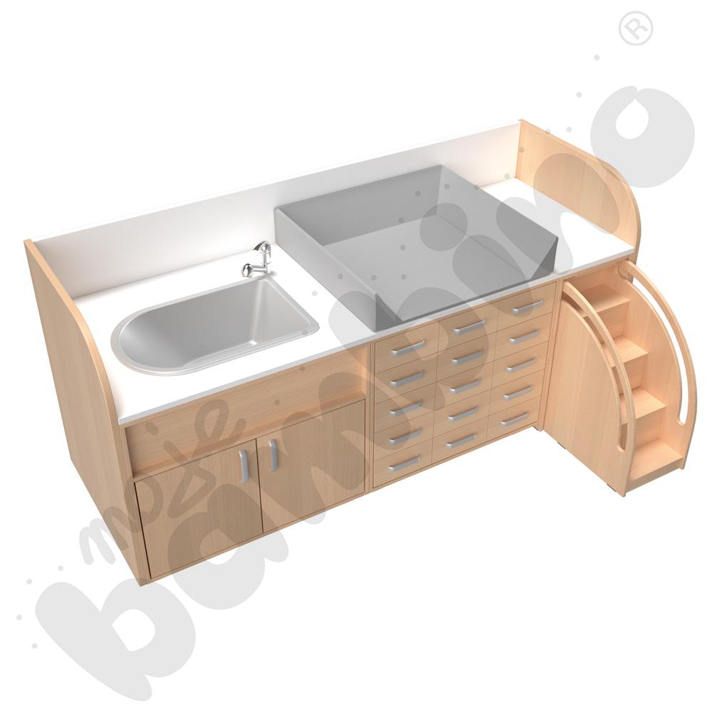 Zestaw przewijaków 4, gł. 75 cm, z wanienką, schody po prawo - szary materac