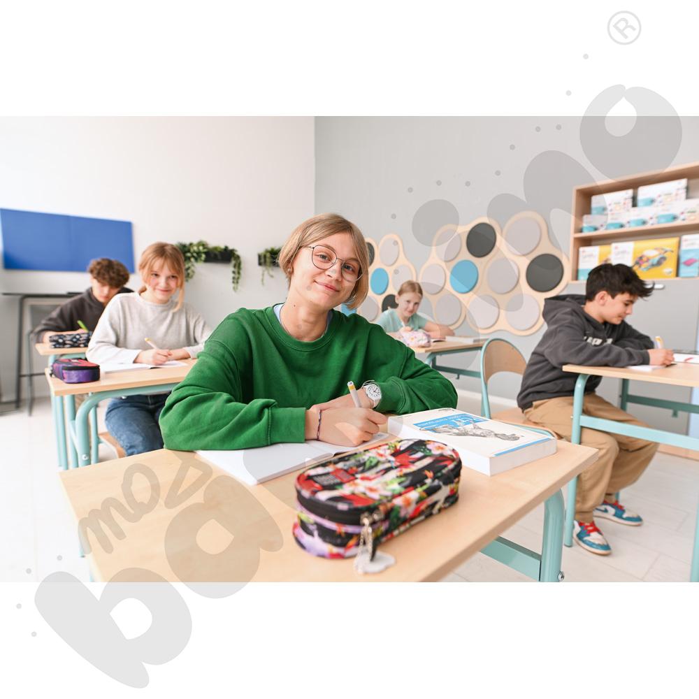 Stół Daniel 1-os. klon 375 z krzesłem P, rozm. 6, turkusowe