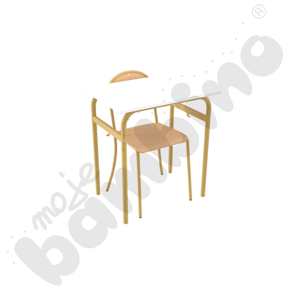 Stół Daniel 1-os. biały z krzesłem P, rozm. 6, musztardowy