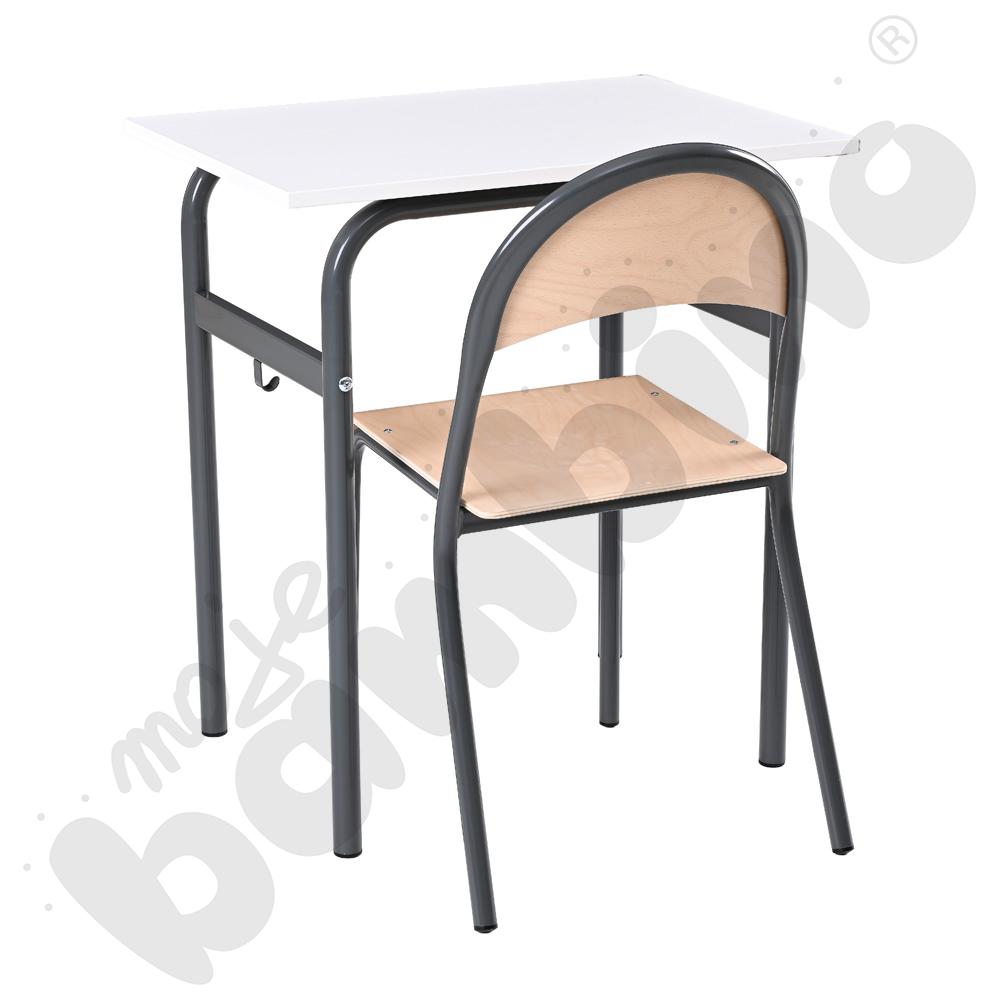 Stół Daniel 1-os. biały z krzesłem P, rozm. 6, antracytowy