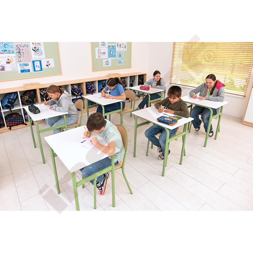 Školská lavica Daniel 1-os. biela so stoličkou P, veľ. 6, olivová
