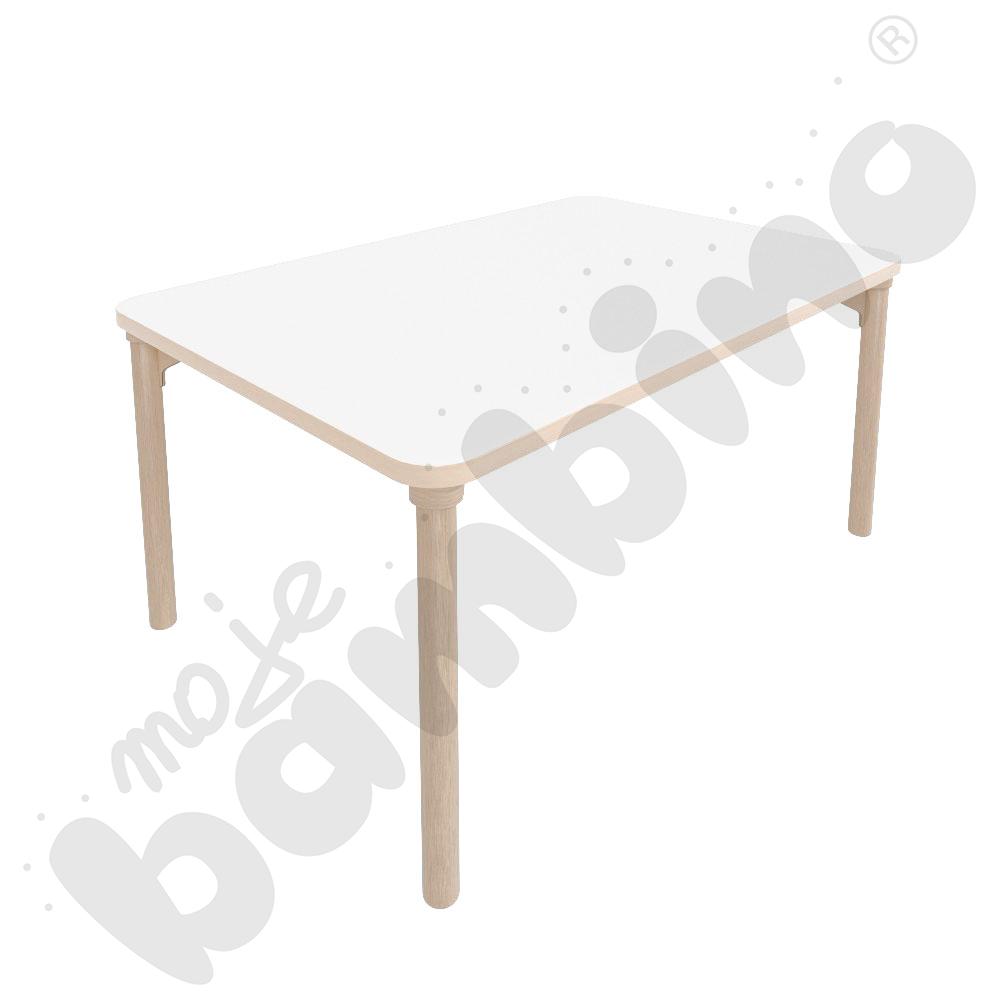 Stół Marcus prostokątny 80 x 120 rozm. 3, stelaż drewniany brzozowy, stopka drewniana, blat biały, narożniki zaokrąglone