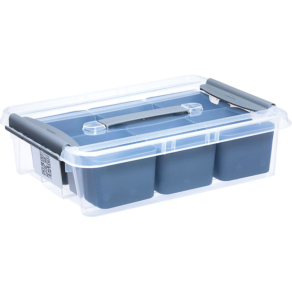 Úložný box s organizérmi a so sivými klipmi, 8l