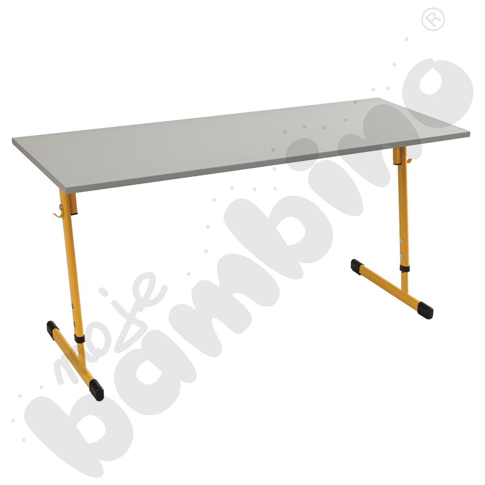 Stół T 130x50 rozm. 3-4, 2-os., stelaż musztardowy, blat szary, obrzeże ABS, narożniki proste