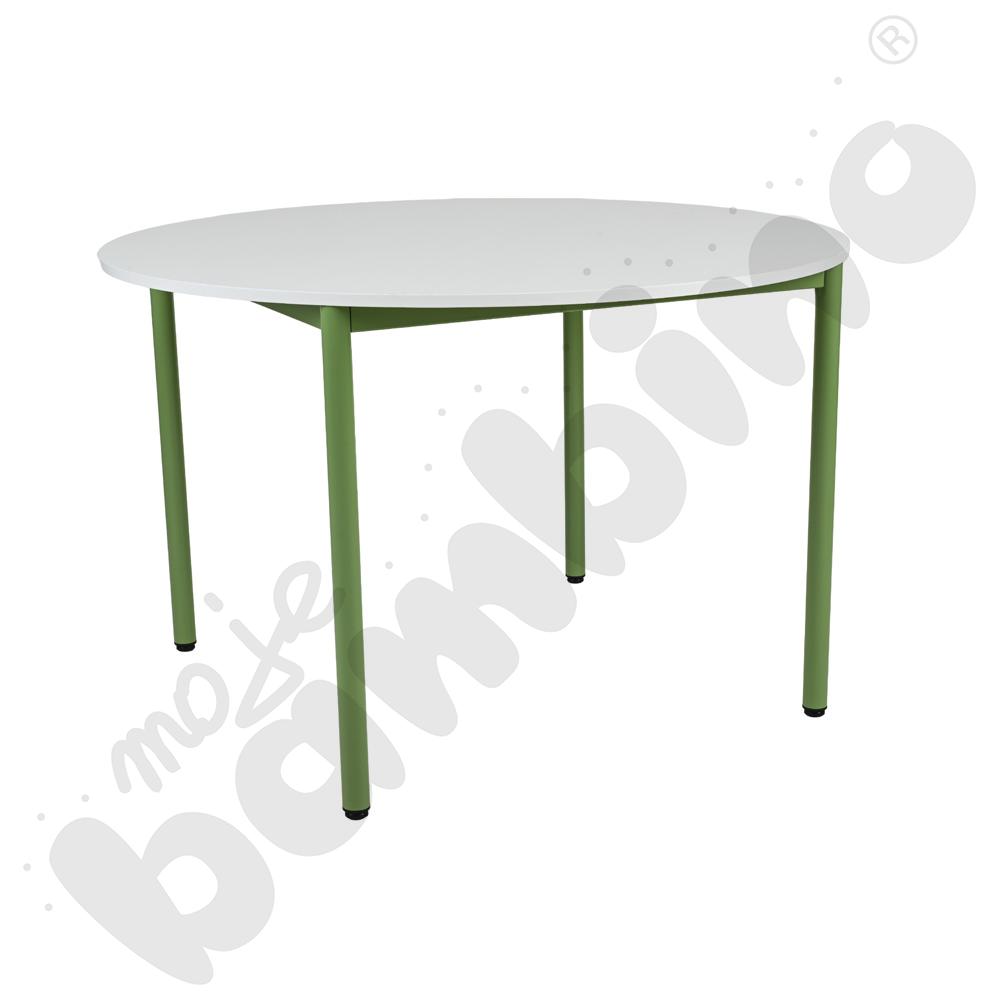 Stół Mila okrągły 120 cm, rozm. 6, blat biały, stelaż oliwkowy