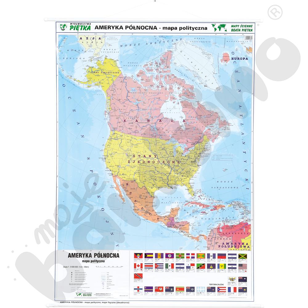 Ameryka Północna - dwustronna mapa fizyczna/polityczna, 100 x 140 cm 