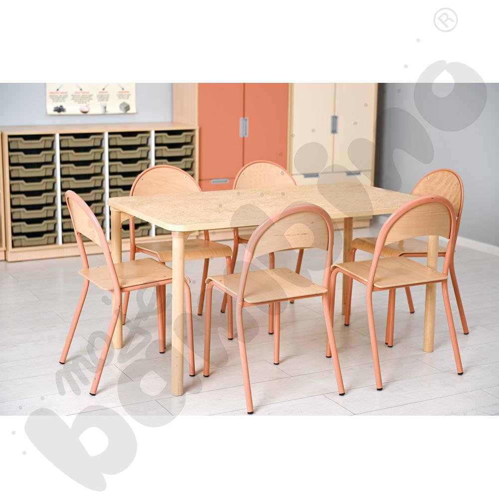 Cichy stół Marcus 140 x 80 beżowy z 6 krzesłami P łososiowymi, rozm. 5