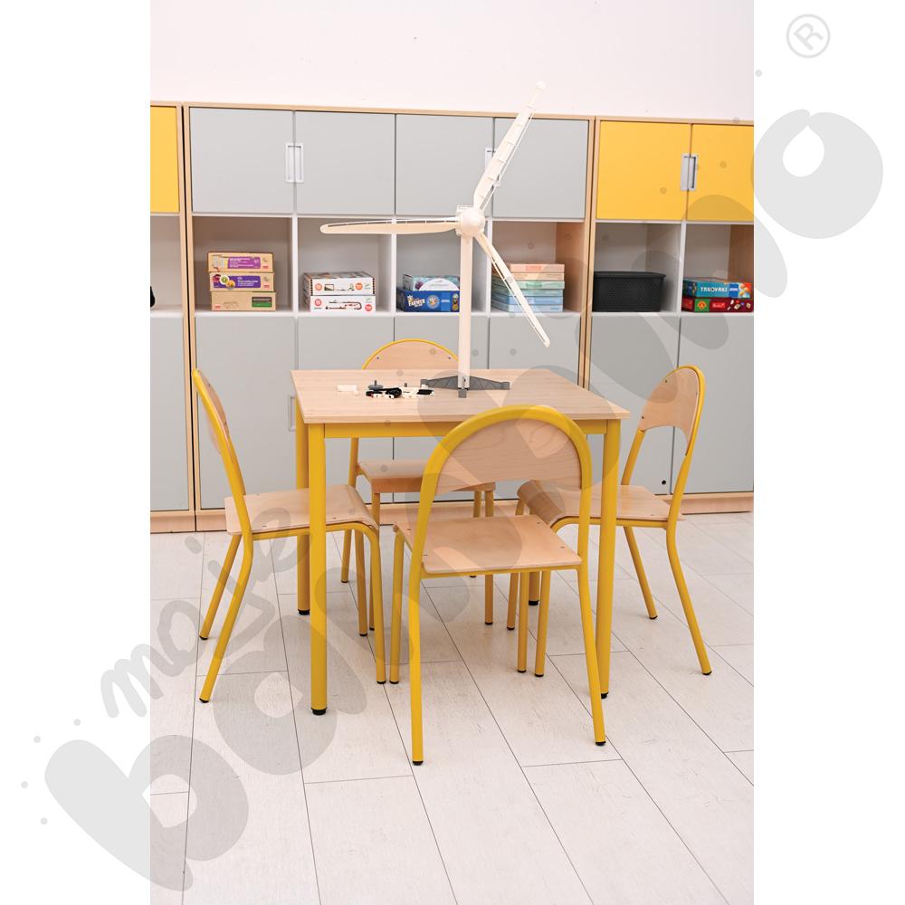 Stół Mila 4-os, klon 375 z krzesłami P, rozm. 6, musztardowy