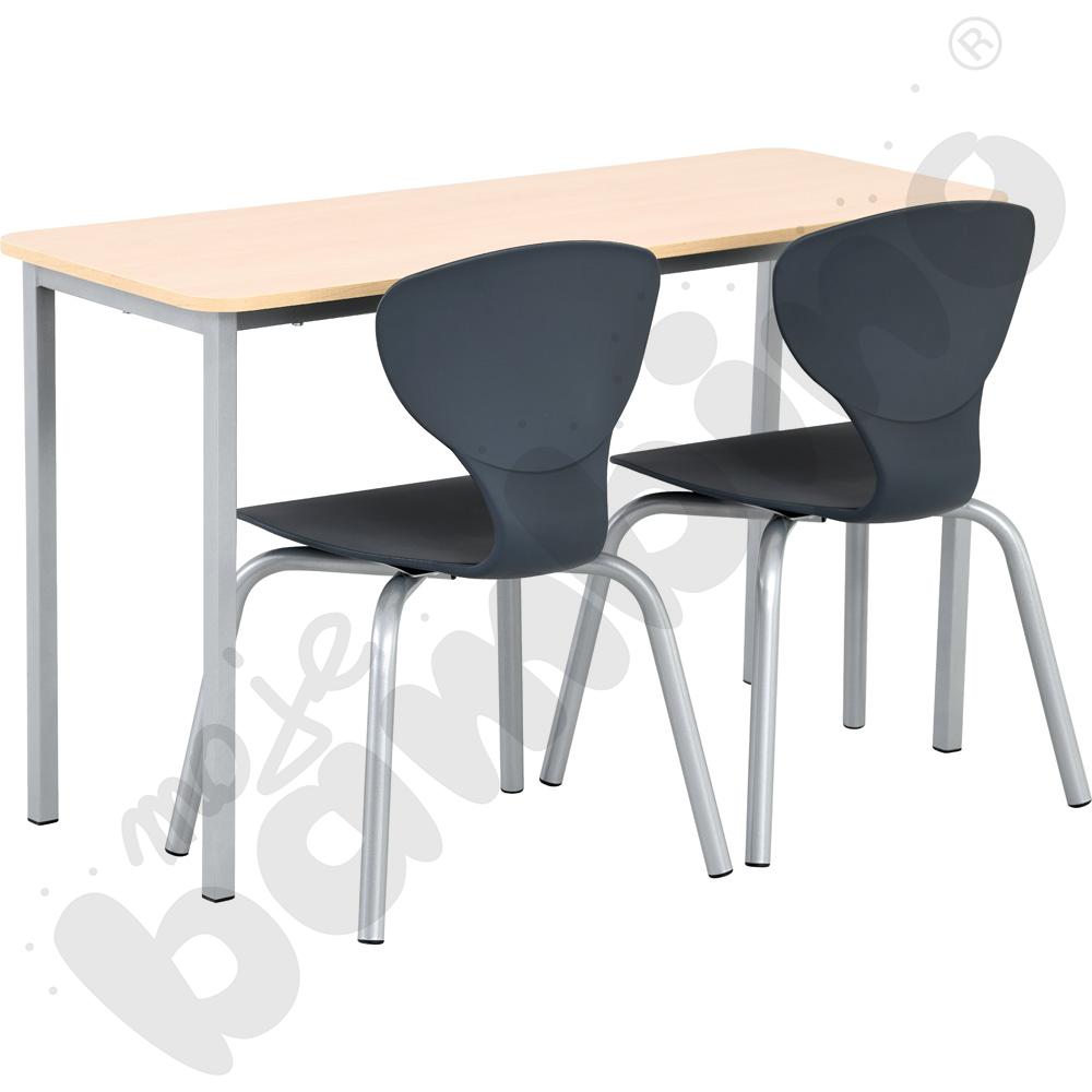 Stół Vorte 2-os., klon jasny z krzesłami Flexi szarymi, rozm. 6