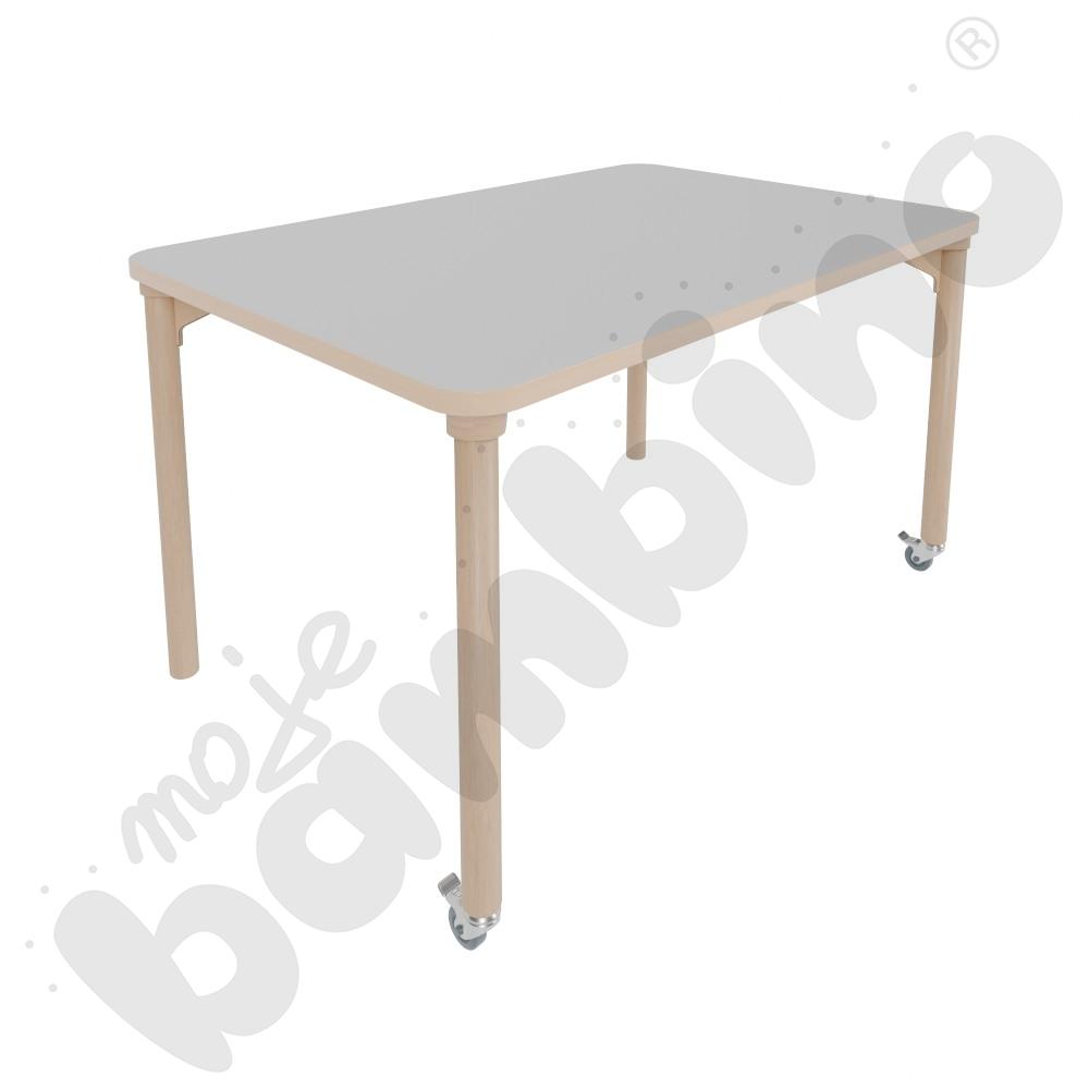 Stół Marcus 120 x 80 cm, rozm. 5, nogi drewniane brzozowe z 2 kółkami, blat jasnoszary, obrzeże ABS