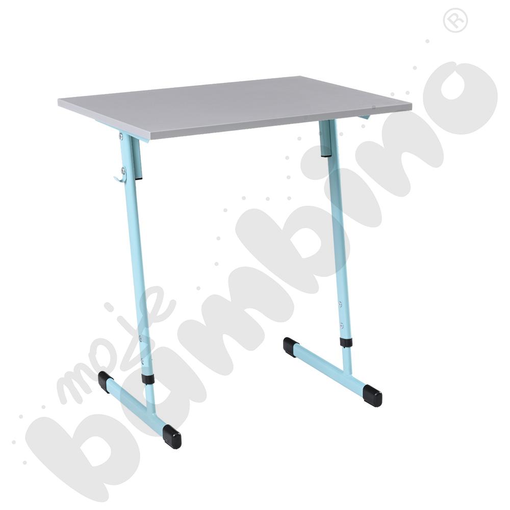 Stół T 70 x 50 rozm. 5-6, 1-os., stelaż turkusowy, blat szary, obrzeże ABS, narożniki proste