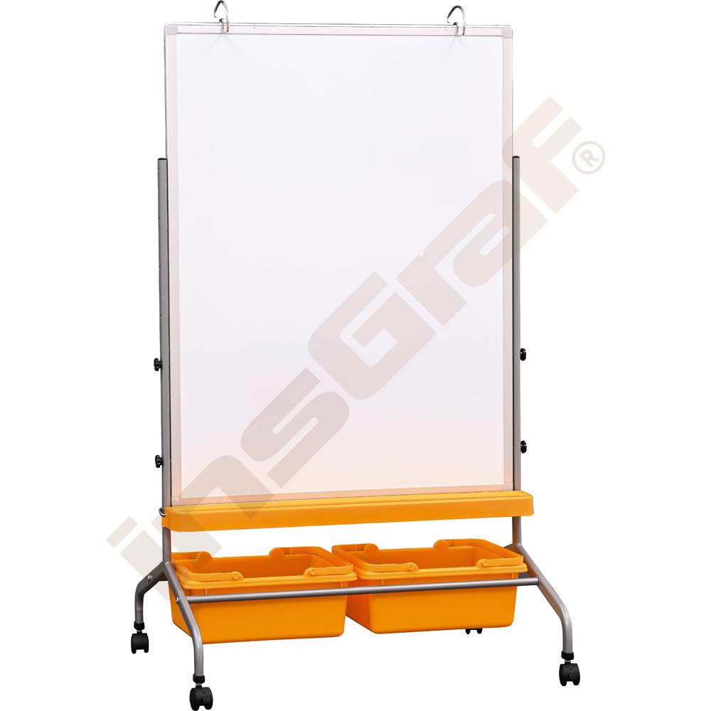 Bílá mobilní magnetická tabule 75 x 100 cm - žluté zásobníky