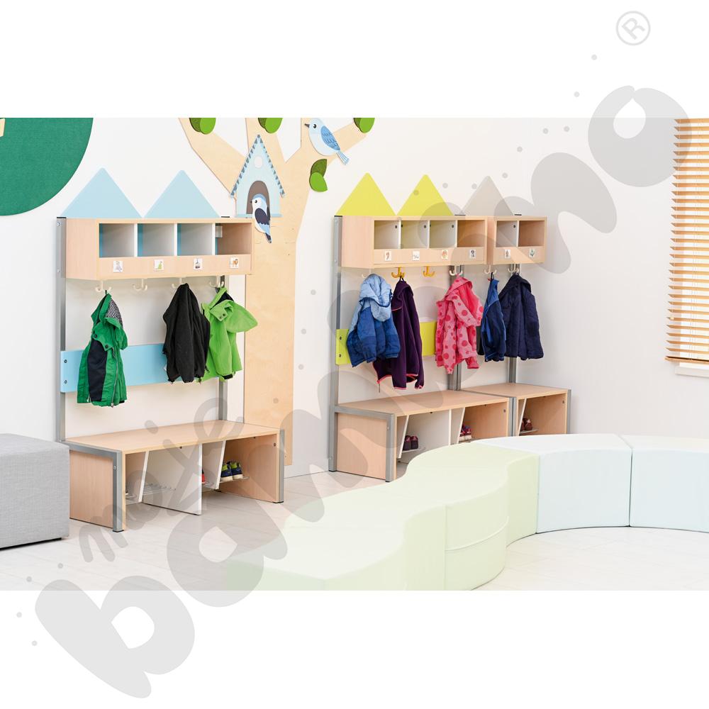 Szatnia Domek na stelażu 4 os., szer. 99 cm, błękitna, skrzynia klon 