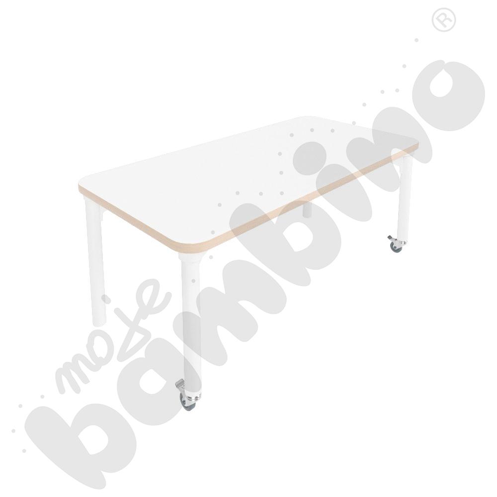 Stół Marcus 120 x 60 cm, rozm. 2, nogi drewniane białe z 2 kółkami, blat HPL biały, obrzeże ABS