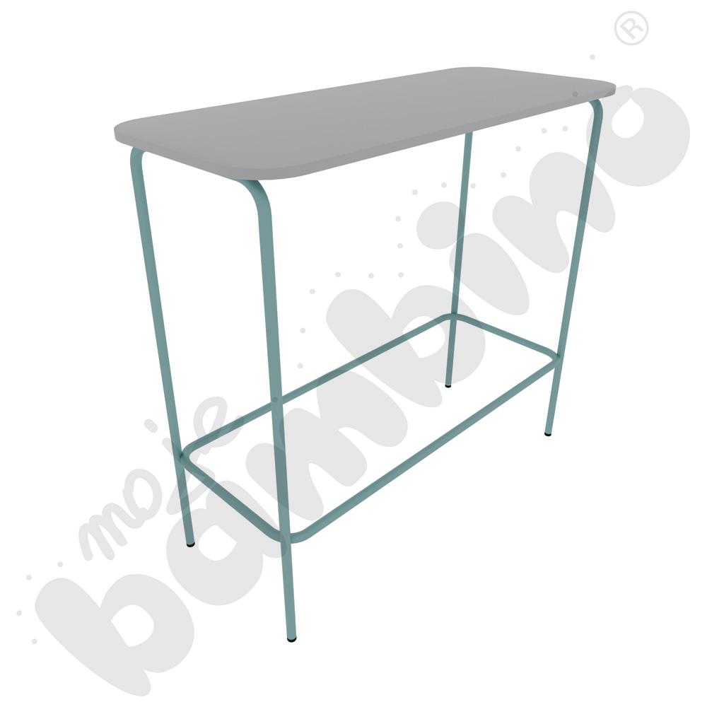 Stół Versa wysoki z filcowymi stopkami, stelaż turkusowy, blat jasnoszary