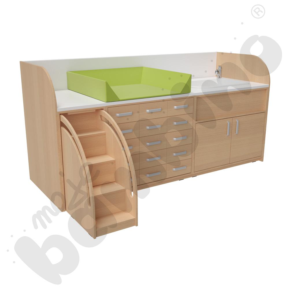 Zestaw przewijaków 1, gł. 90 cm, z wanienką, schody po lewo - zielony materac