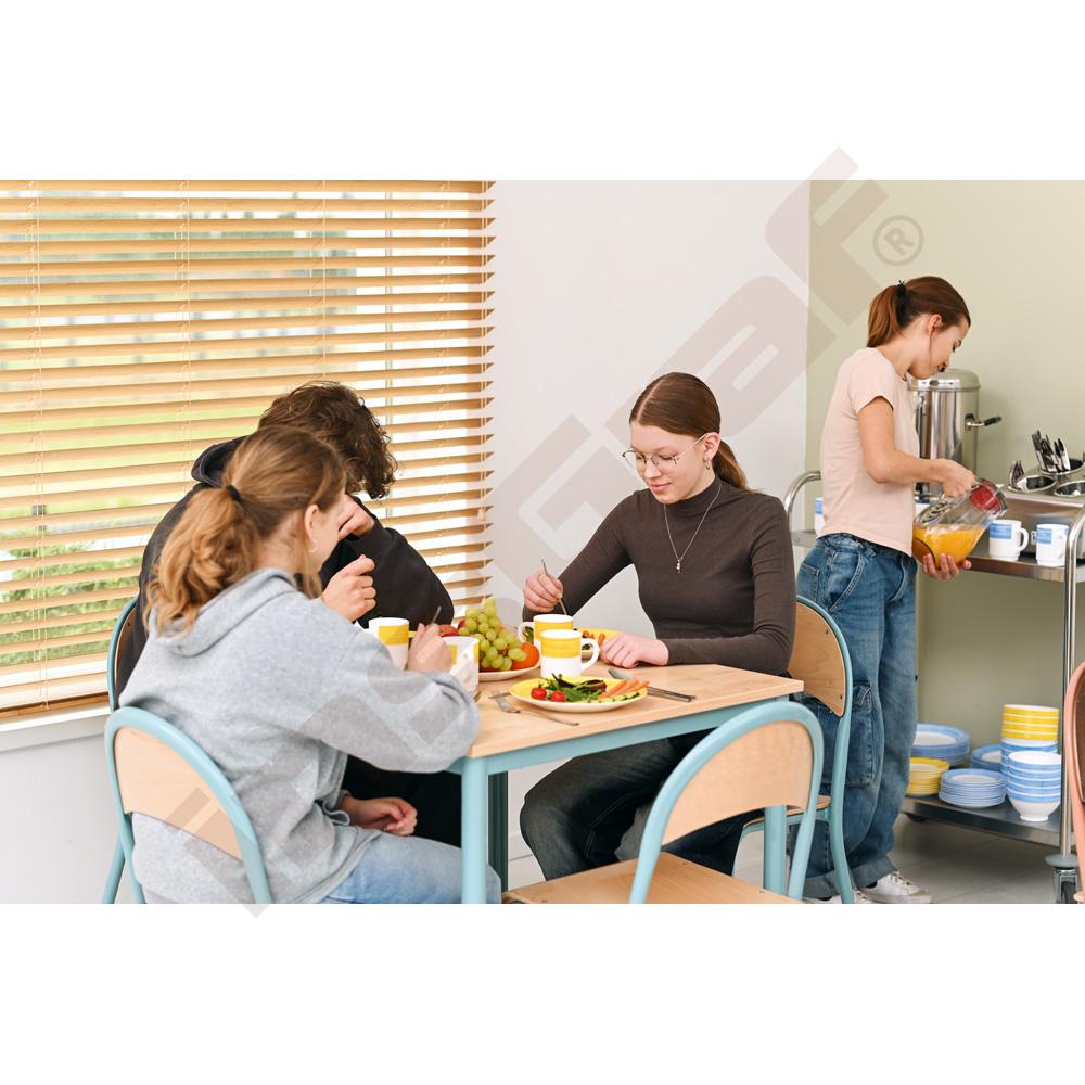 Stůl Mila 80 x 80 javor a 4 židle P vel. 6 - tyrkysové