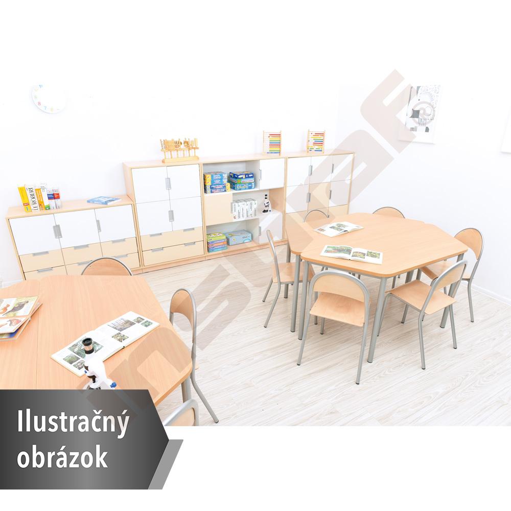 Stôl Mila lichobežníkový 140x70x80x70, doska HPL biela, zaoblené rohy, veľ. 4