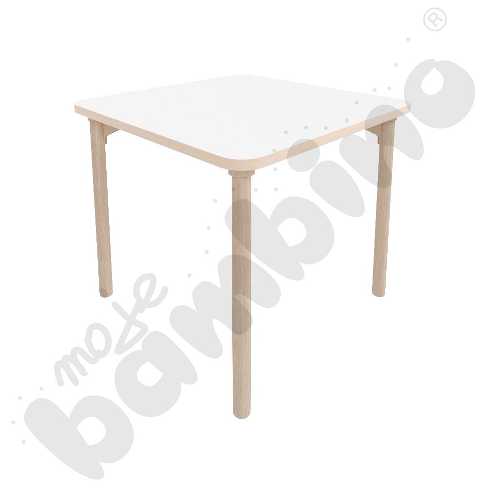 Stół Marcus kwadratowy 80 x80 rozm. 5, stelaż drewniany brzozowy, stopka drewniana, blat biały, narożniki zaokrąglone