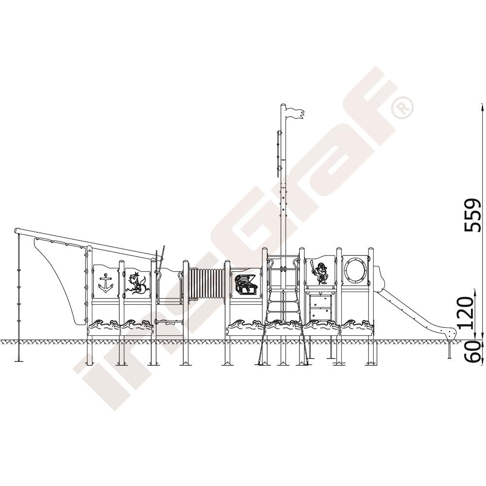 Loď Magellana, kovové sloupy