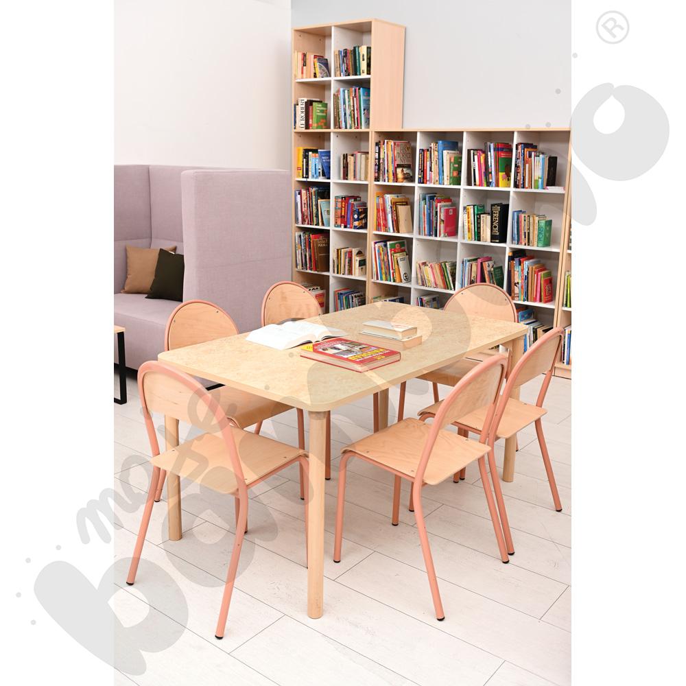 Cichy stół Marcus 140 x 80 beżowy z 6 krzesłami P łososiowymi, rozm. 5