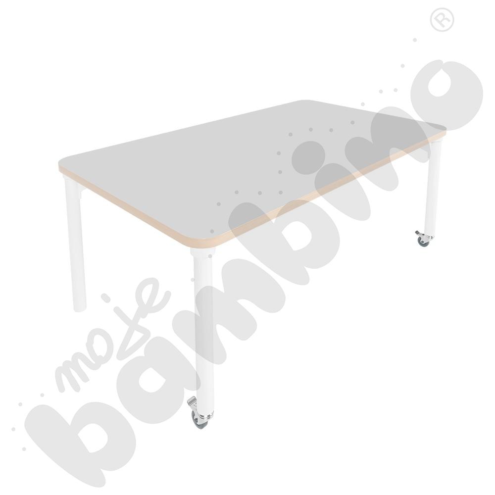 Stół Marcus 140 x 80 cm, rozm. 3, nogi drewniane białe z 2 kółkami, blat jasnoszary, obrzeże ABS
