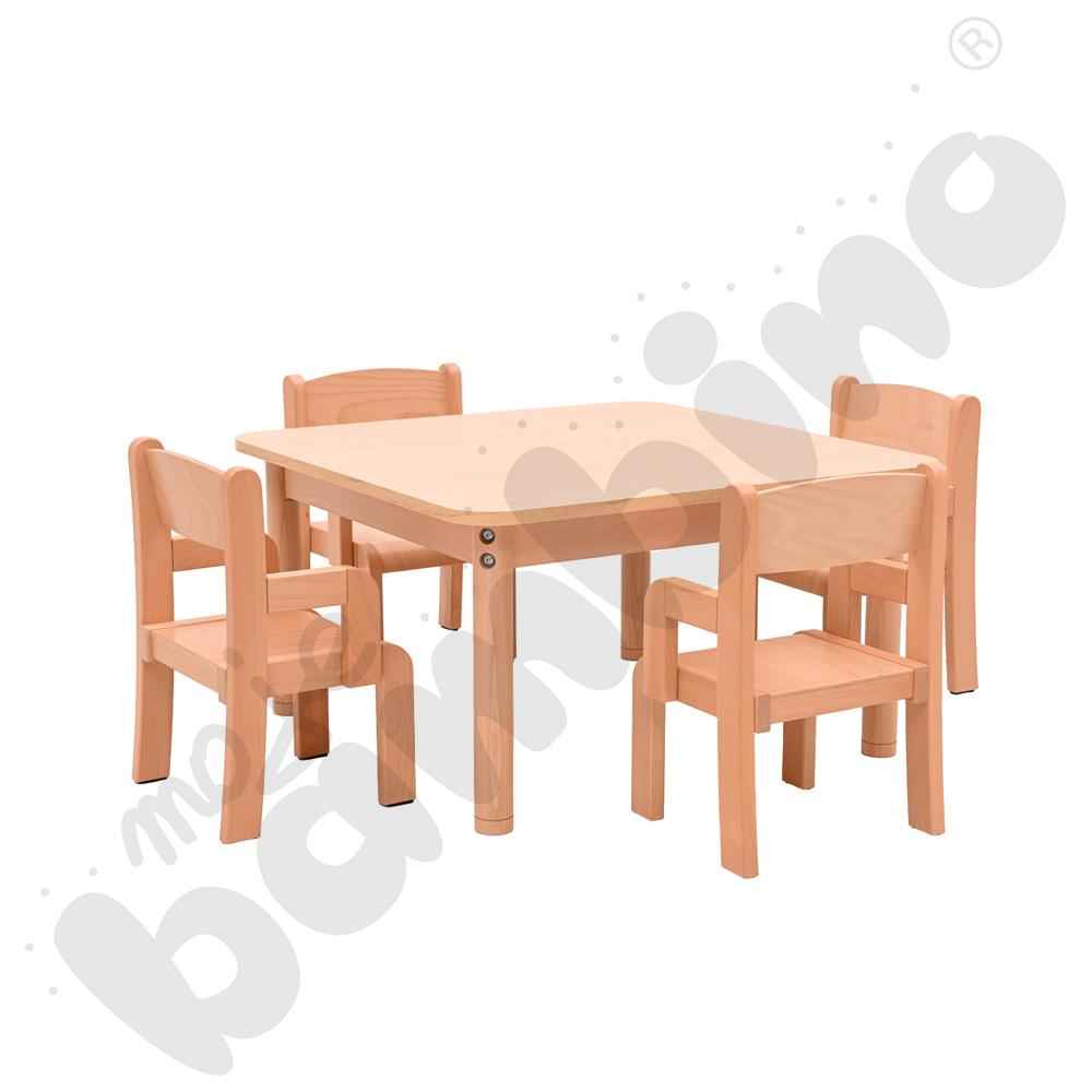 Stół kwadratowy klon z 4 krzesłami Krzyś bukowymi, rozm. 0