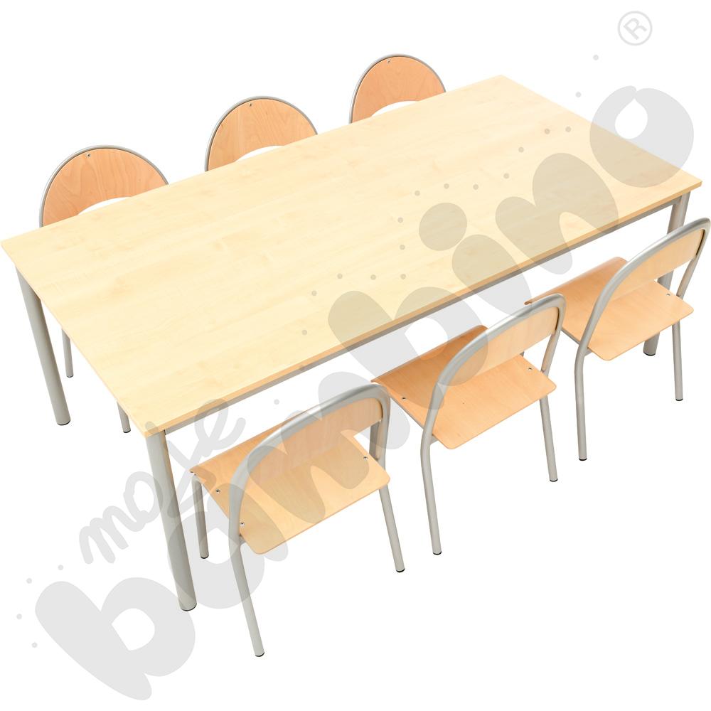 Stół Mila 160 x 80 klon z 6 krzesłami P aluminium, rozm. 3