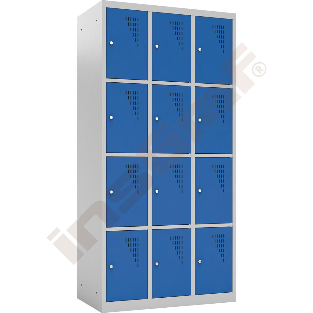 Šatní skříňka s 12 moduly, modrá dvířka 