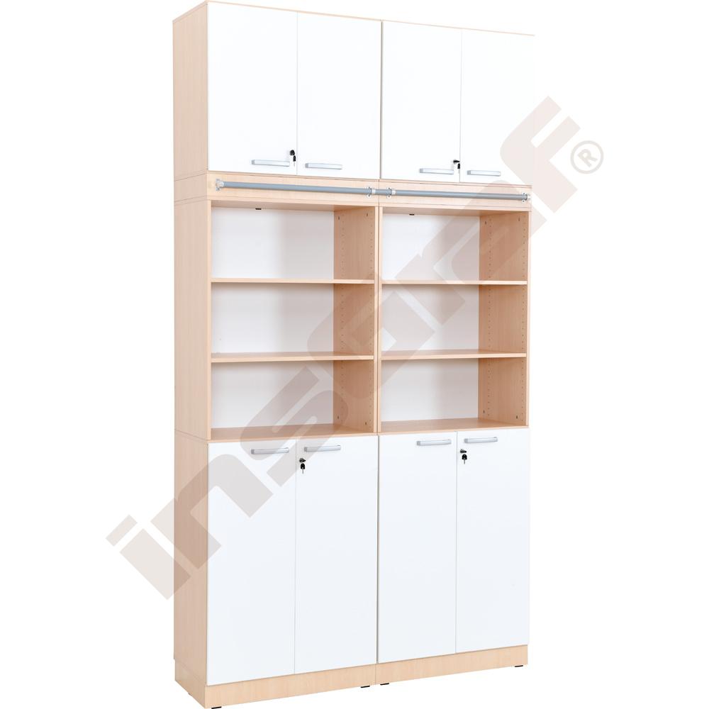 Grande - Vysoký regál s modulem pro upevnění žebříku 43 - světlý javorovo-bílý