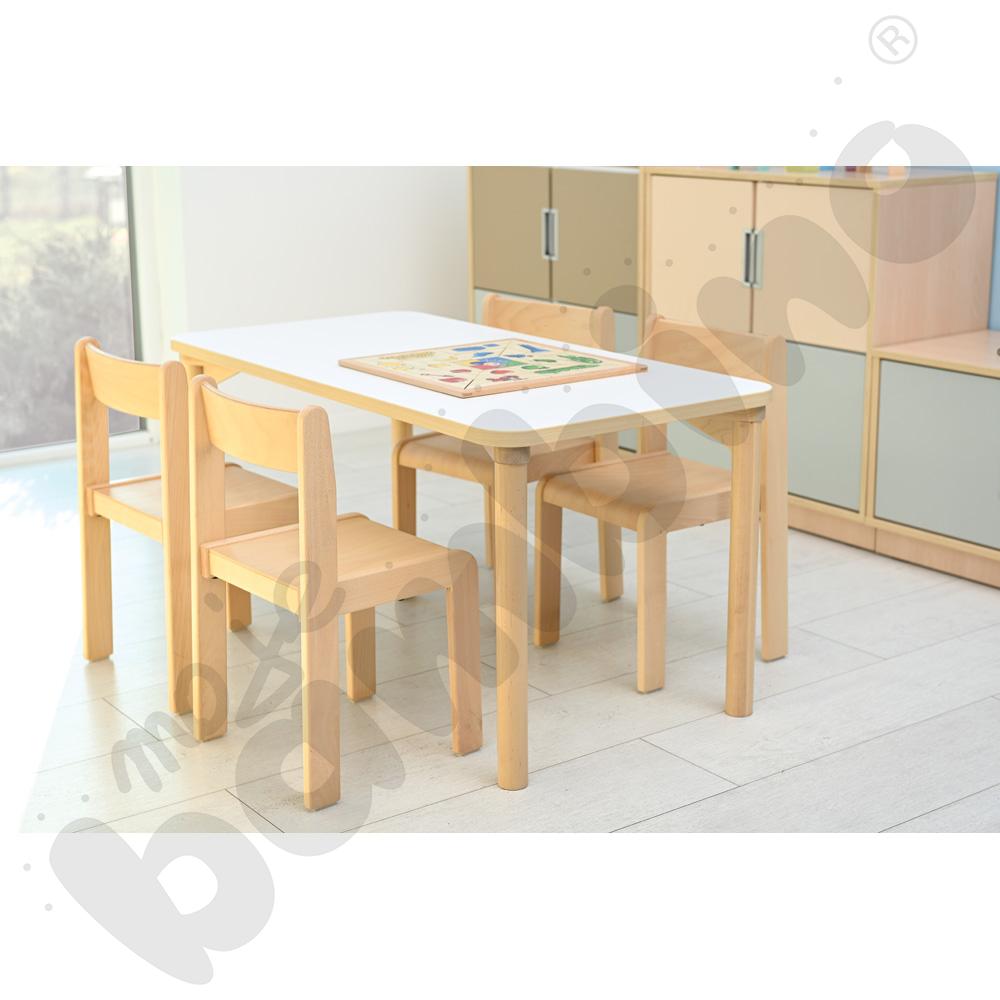 Stół Marcus prostokątny 60 x 120 rozm. 3, stelaż drewniany brzozowy, stopka drewniana, blat biały, narożniki zaokrąglone