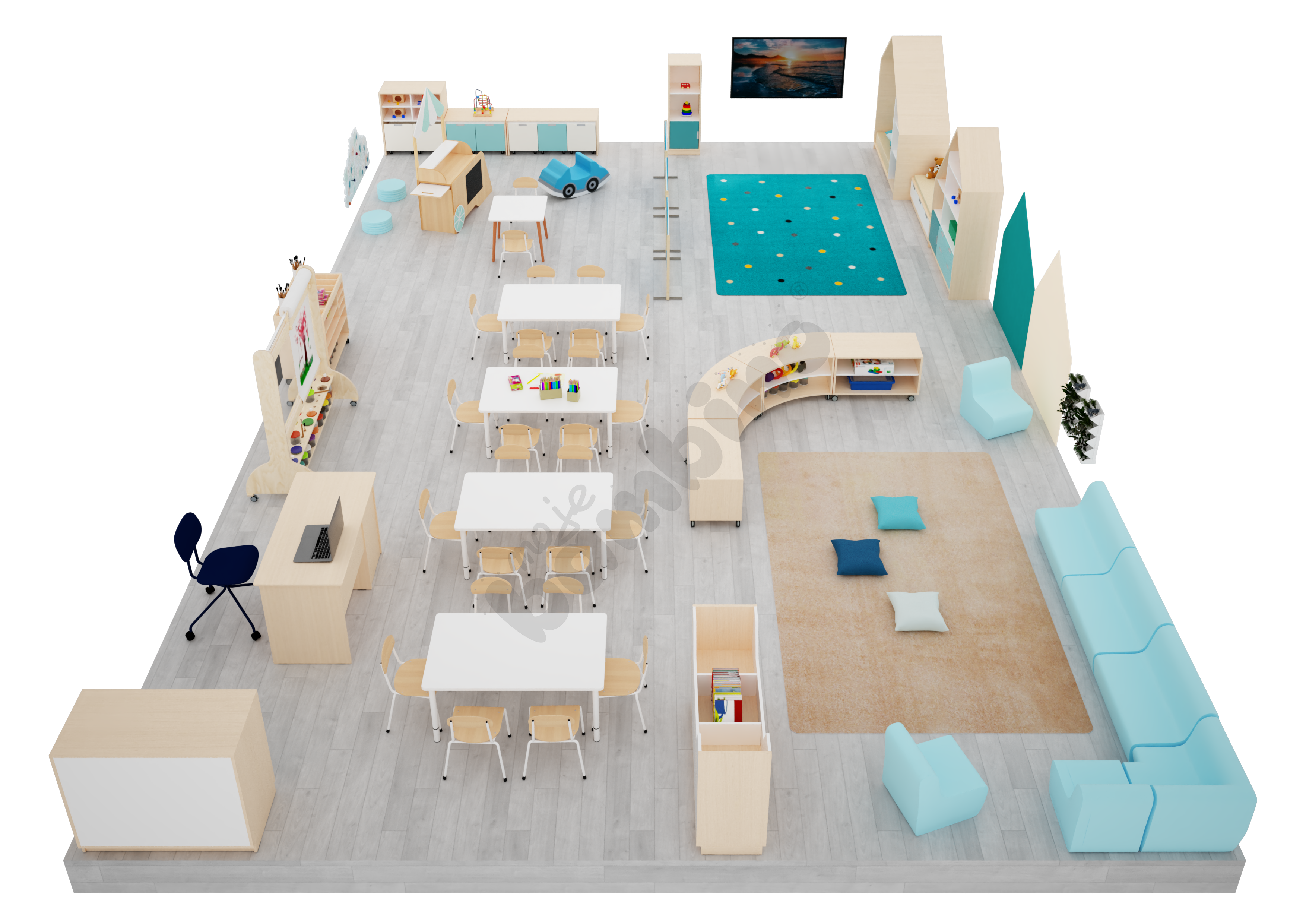  Sala przedszkolna Quadro w odcieniach turkusowych