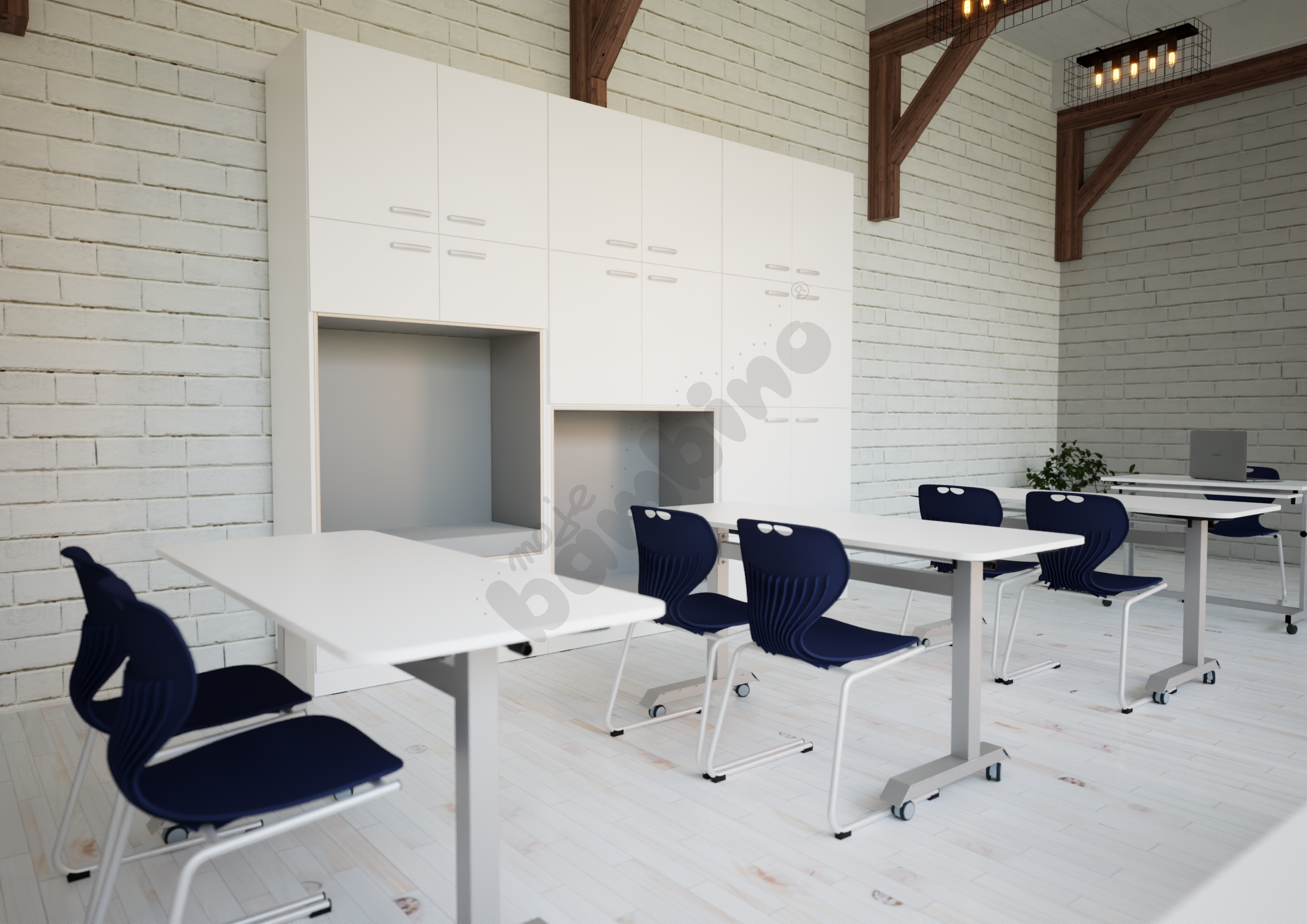 Sala szkolna w białej kolorystyce 