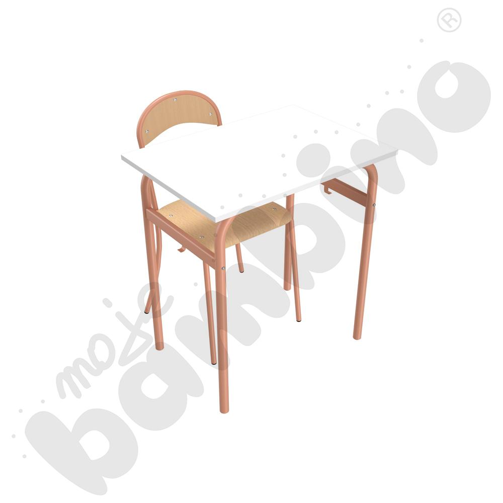 Stół Daniel 1-os. biały z krzesłem P, rozm. 6, łososiowe