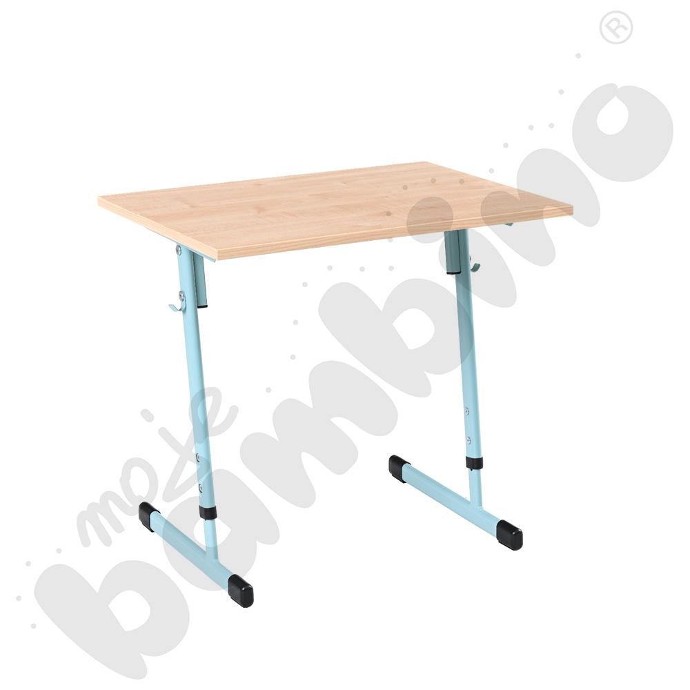 Stół T 70 x 50 rozm. 3-4, 1-os., stelaż turkusowy, blat klon 375, obrzeże ABS, narożniki proste