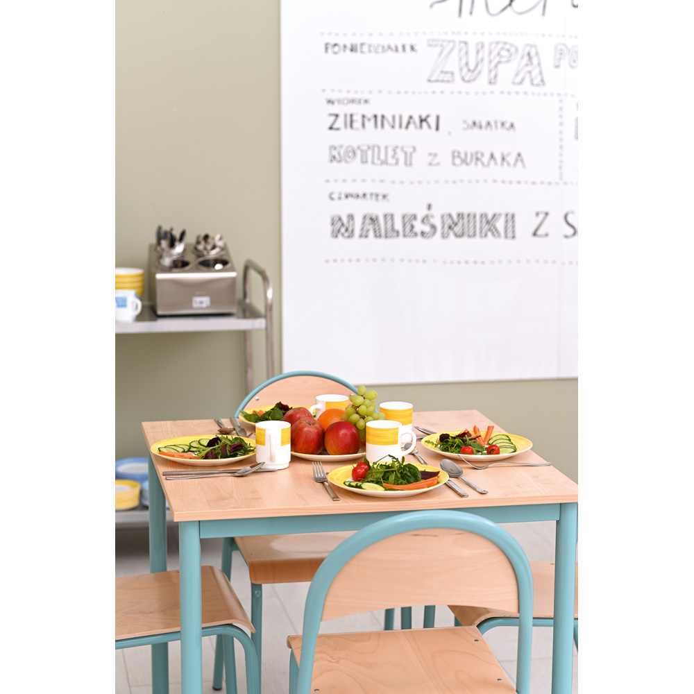 Stôl Mila 80 x 80 javor, so 4 stoličkami P, veľ. 6 - tyrkysová konštrukcia