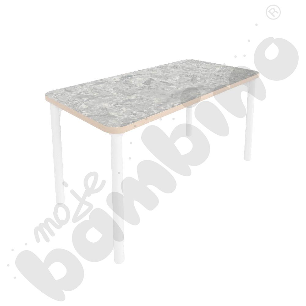 Stół Marcus Cichy prostokątny 60 x 120 rozm. 4, stelaż drewniany biały, stopka drewniana, blat jasnoszary, narożniki zaokrąglone