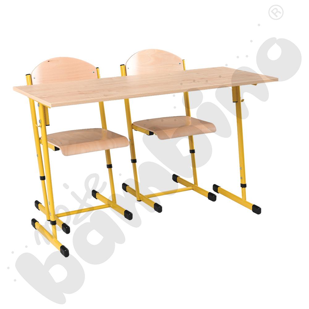 Stół T 2-os. klon z krzesłami T, rozm. 5-6, musztardowy