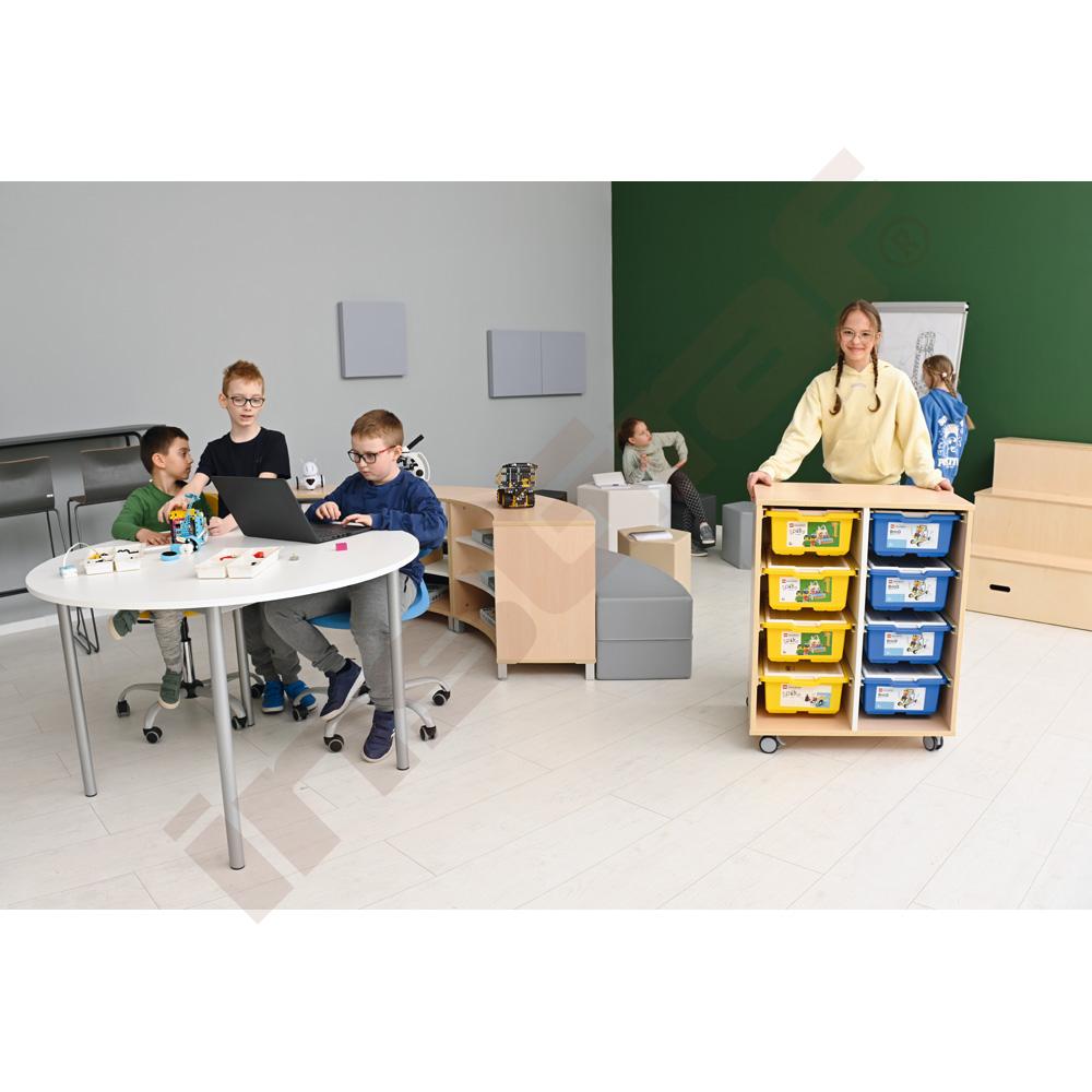 Quadro - regál M na plastové zásobníky, s předělem a kolečky, javor 