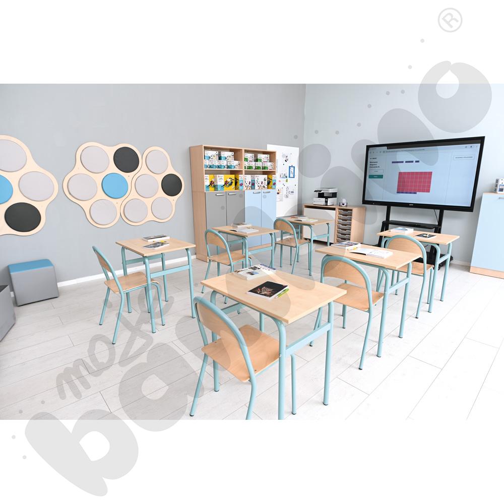 Stół Daniel 1-os. klon 375 z krzesłem P, rozm. 6, turkusowe