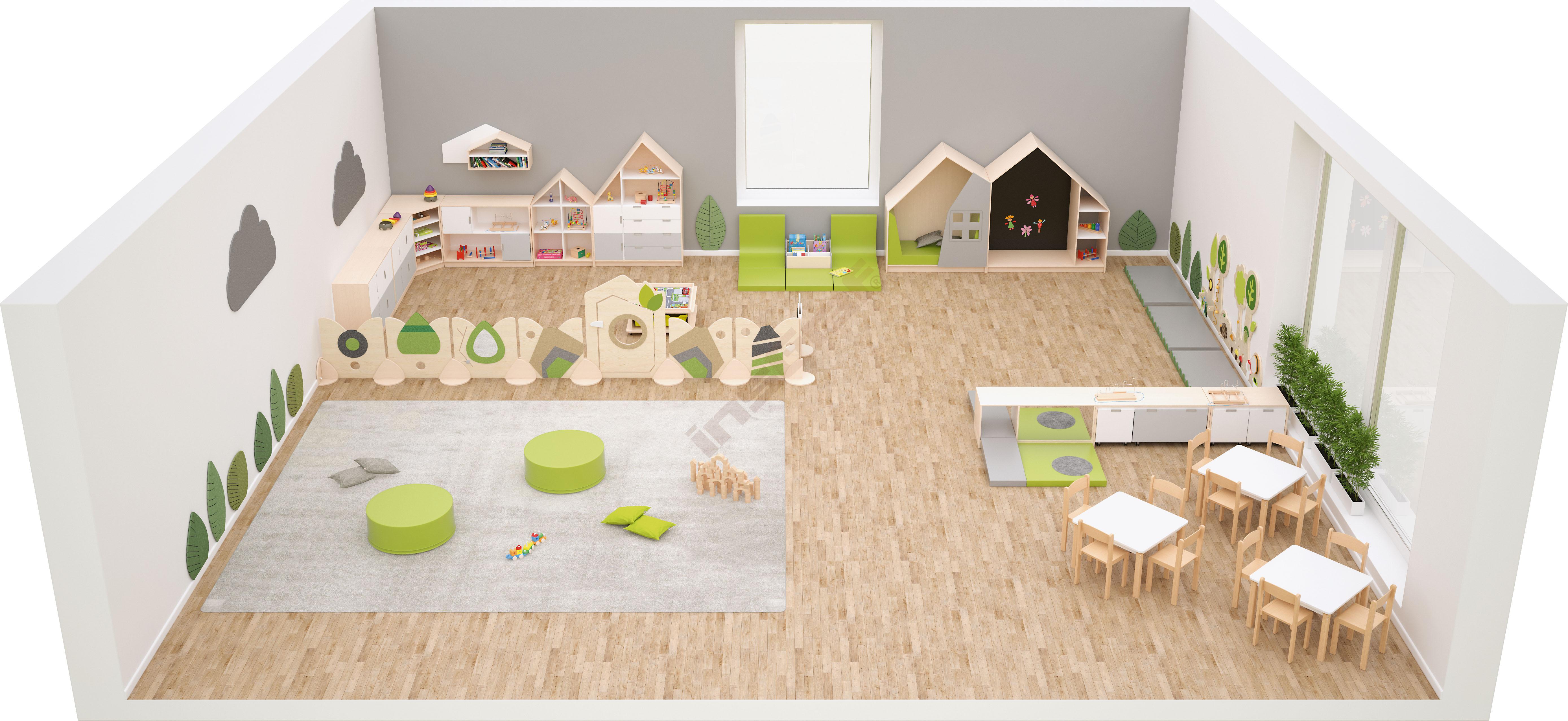 Kindergarten-Gruppenraum Quadro mit Holztrennwand Flora