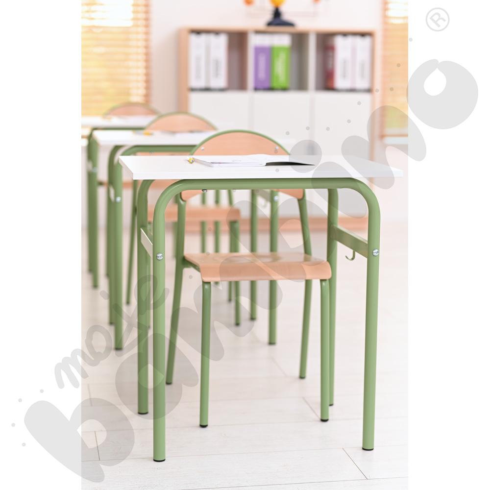 Stół Daniel 1-os. biały z krzesłem P, rozm. 6, oliwkowe