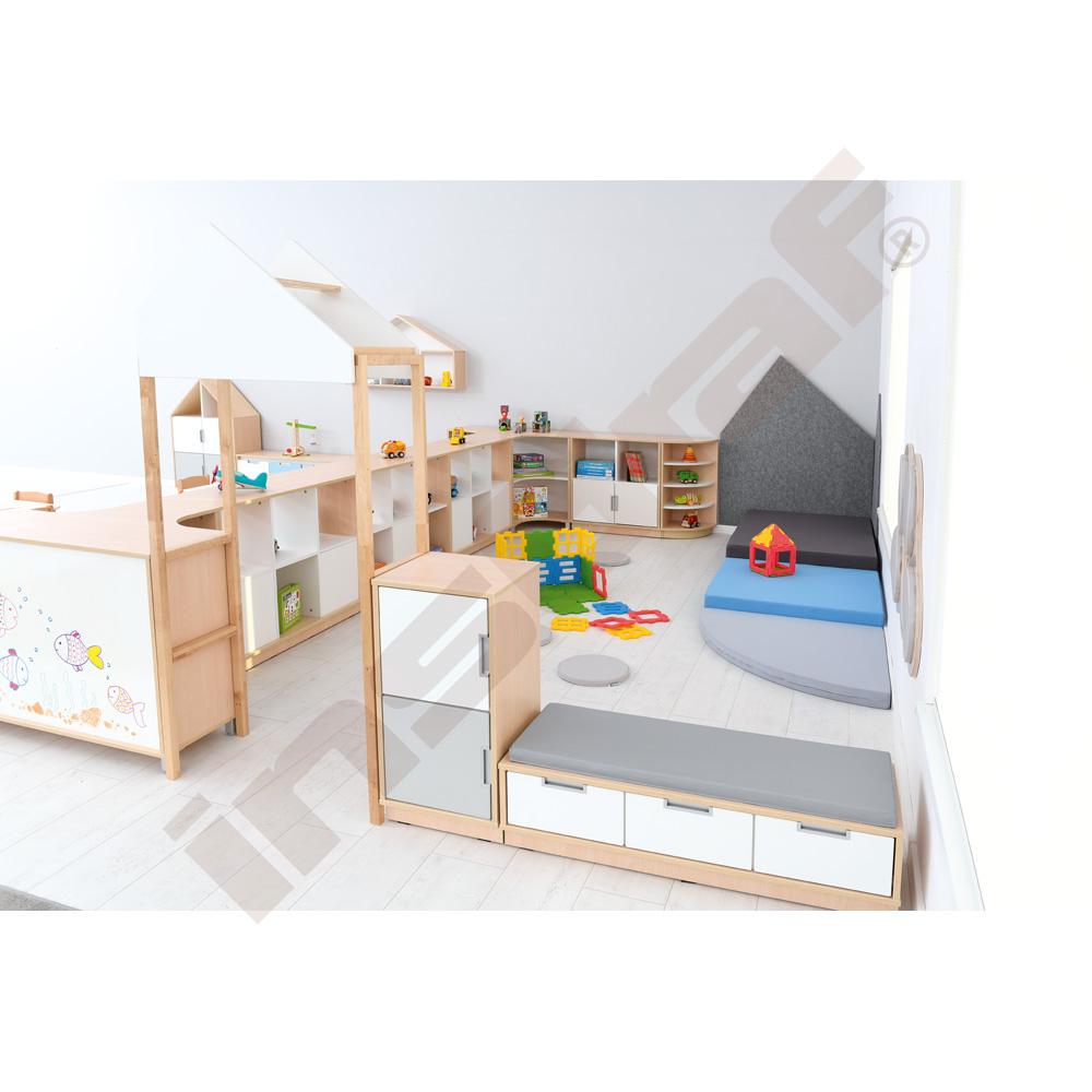Quadro - skříňka-lavička 3 - šedý sedák - světlý javor