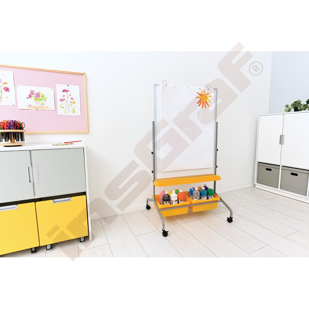 Bílá mobilní magnetická tabule 75 x 100 cm - žluté zásobníky