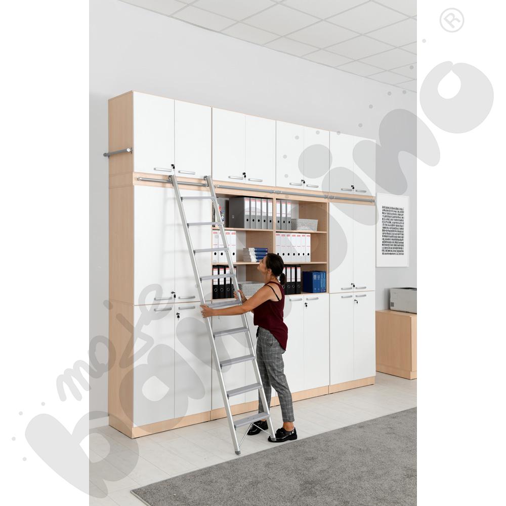 Grande - Wysoki regał z modułem do mocowania drabiny 27 - klonowo-biały