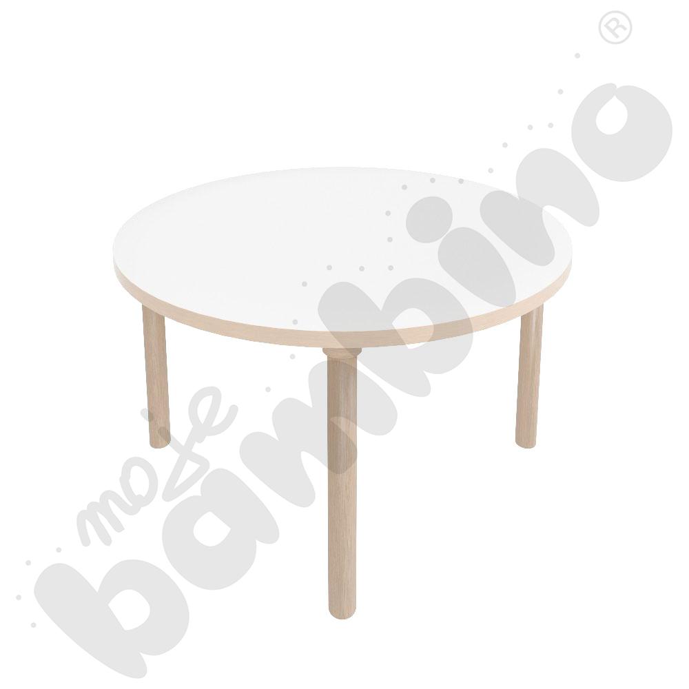 Stół Marcus okrągły 90 x 90 rozm. 2, stelaż drewniany brzozowy, stopka drewniana, blat HPL biały, narożniki zaokrąglone