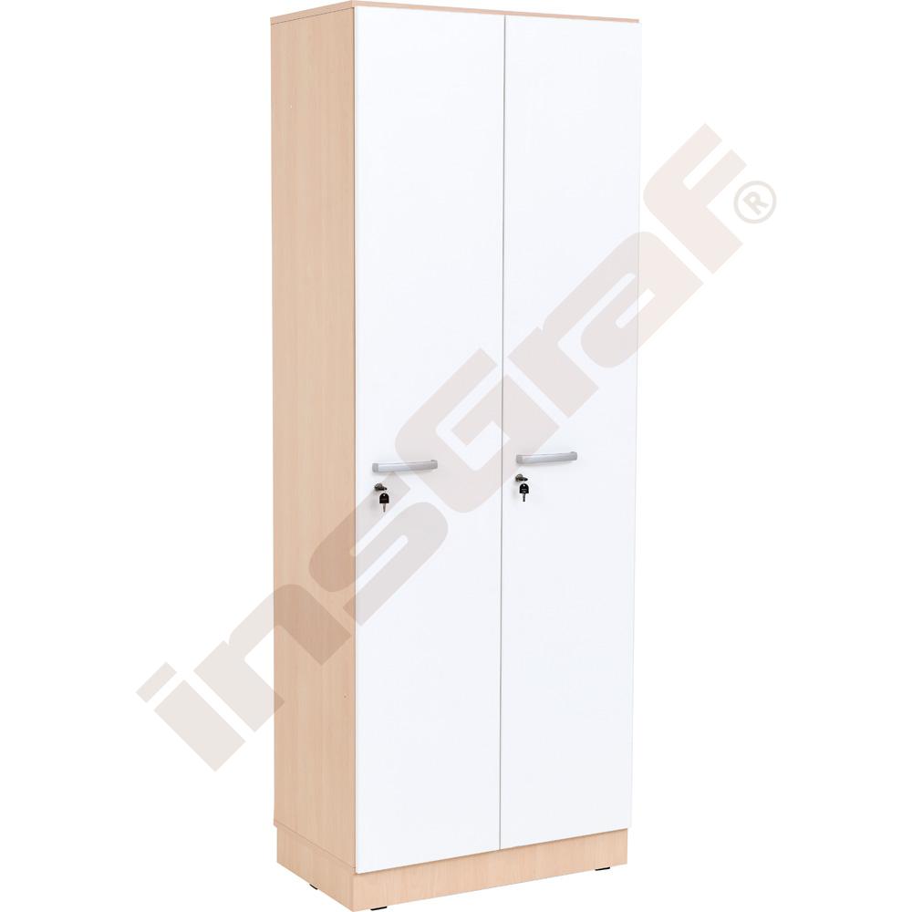 Šatní skříň Grande vysoká pro 2 osoby, hloubka 49,8 cm - světlý javor + bílá dvířka