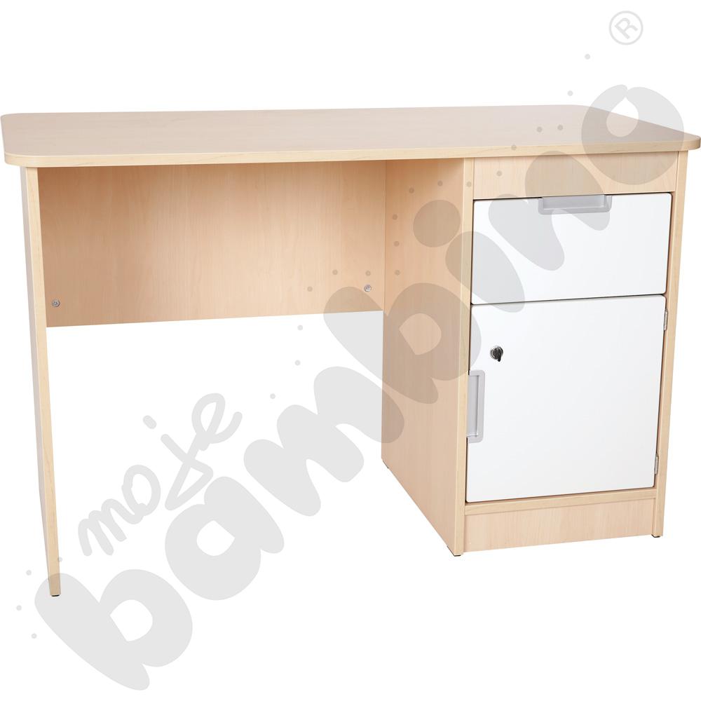   Quadro - biurko z szufladą i szafką 90 st., cichy domyk  - białe, skrzynia klon jasny  