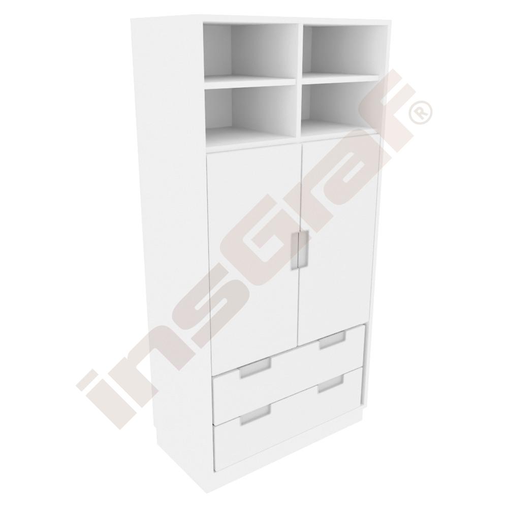 
Kombischrank XL mit 2 breiten Schubladen und 2 mittelgroßen Türen, B 79, weiß - weiß (Quadro 35W-180°)
